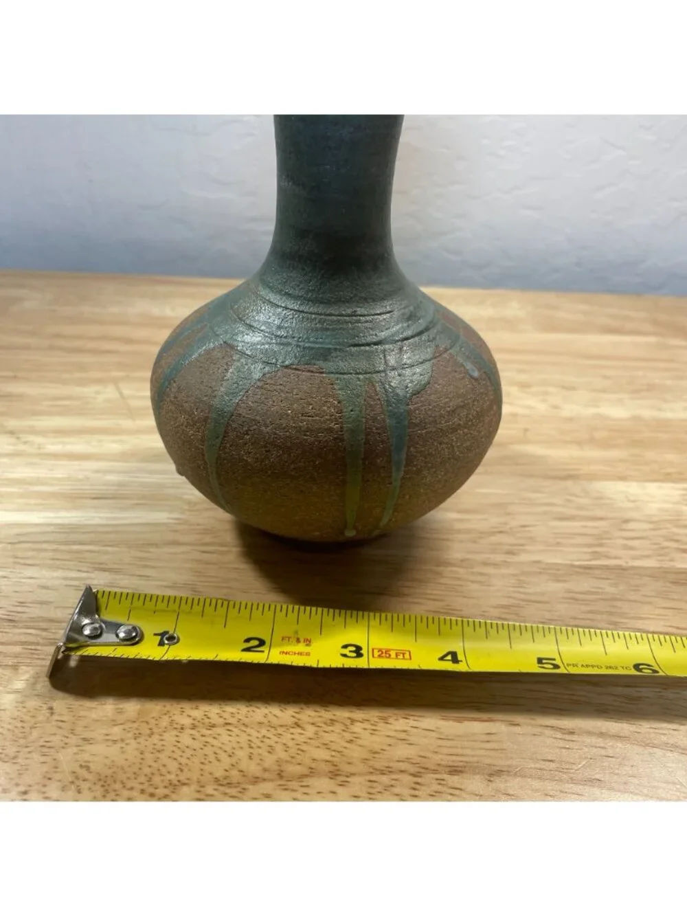 Studio Art Pottery Vase Hand Thrown Drip Glaze Decorative Green Brown 5.5 Inch